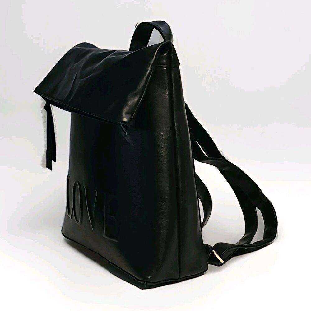 Brash Ladies' Black Faux Leather Embossed Love Backpack - Picture 3 of 5